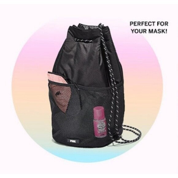 Pink Victoria's Secret Mesh String Knapsack Drawstring Bag Recycled Gym Tote - Picture 3 of 9
